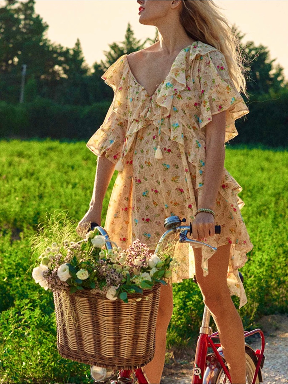 Spell Fleur Flutter Sleeve Mini Dress - Macaroon